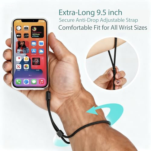 Hand Wrist Strap Lanyard 6 Pack 8inch, Adjustable Nylon Wristlet Keychain - color: Black, size: 8 inches