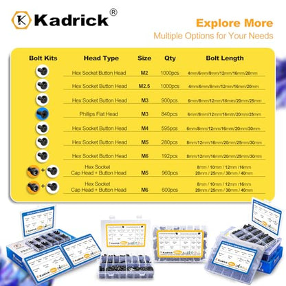 KADRICK 280PCS M5 Screw Kit,Hex Socket Button Head Screws Length 8MM-30MM - size: M5 280Pcs 8-30mm