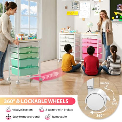 Goovilla Rolling Cart with 5 Drawers for Craft, Art, Dorm, Office, Pink - size: Pink