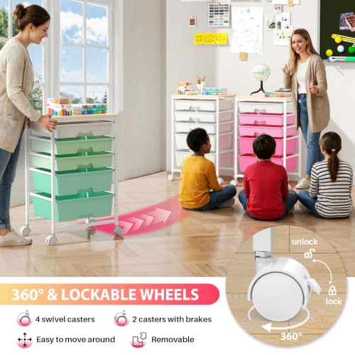 Goovilla Rolling Cart with 5 Drawers for Craft, Art, Dorm, Office, Green - size: Green