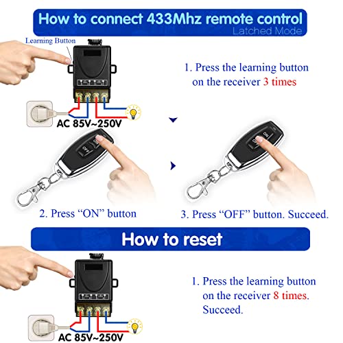 DieseRC 433Mhz Wireless Remote Control Switch AC 110V 120V 240V 220V 30A Relay Receiver with 2 Transmitters for Light Water Pump Household Appliances Farm Irrigation and Electrical Equipment - color: with 2 Transmitters