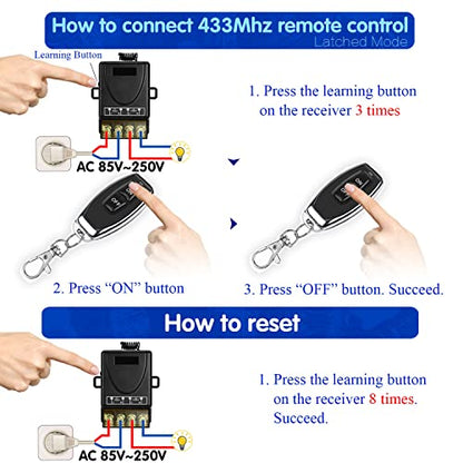 DieseRC 433Mhz Wireless Remote Control Switch AC 110V 120V 240V 220V 30A Relay Receiver with 2 Transmitters for Light Water Pump Household Appliances Farm Irrigation and Electrical Equipment - color: with 2 Transmitters