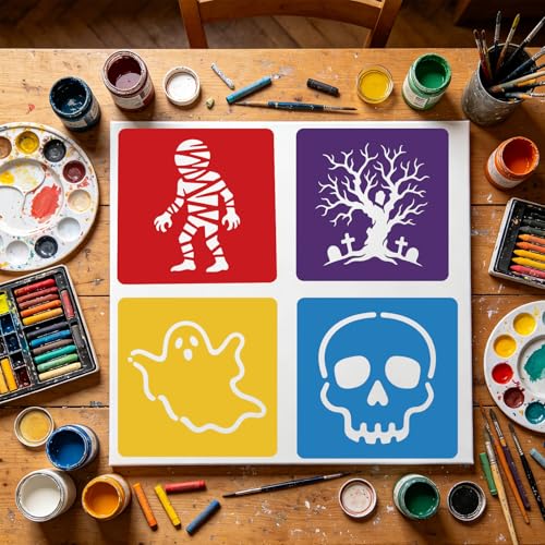 CUTHOLLOW 25 PCS Halloween Elements Painting Shape Stencils Sets - style: Halloween Elements