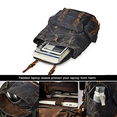 Heavy-Duty Waxed Canvas Rucksack Backpack - color: Dark Gray, size: 400 x 340 x 190 mm - Standard