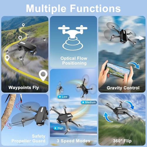 2K Drone with Camera for Adults & Beginners, Mini Drone with 2 Batteries - color: Black