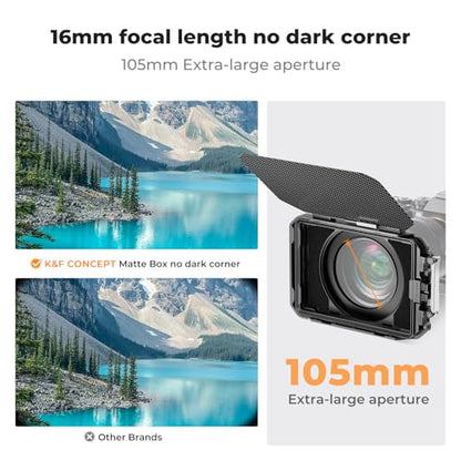 K&F CONCEPT Matte Box with Carbon Fiber Top Flag, with 5pcs Adapter Rings