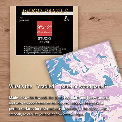 Cupohus 9'' x 12'' 5 Packs Unfinished Wood Canvas Panels for Painting - size: 9" x 12"