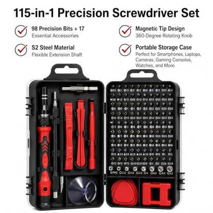 115-in-1 Small Screwdriver Set,Precision Screwdriver Set, Professional Repair Tool Kit for Phone, Computer, Watch, Console, Eyeglass and Electronic, Men Tools Gift Red - color: Red