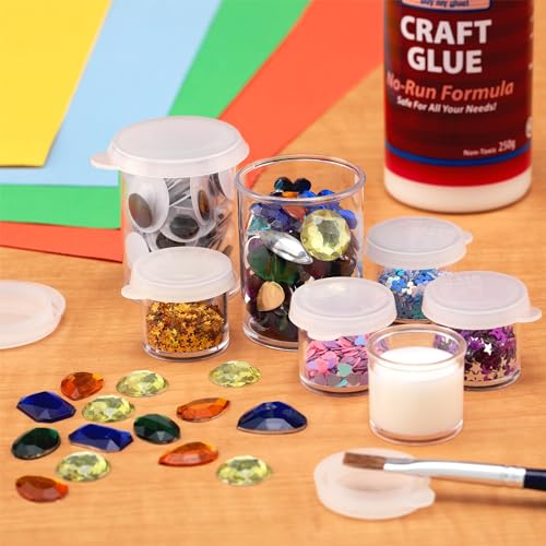 Creative Mark Assorted Pack of 14 Storage Cups - 8 Small 10 ml & 6 Large 45 ml Durable Clear Plastic Paint Containers with Lids for Artists, Students, Professionals