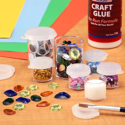 Creative Mark Assorted Pack of 14 Storage Cups - 8 Small 10 ml & 6 Large 45 ml Durable Clear Plastic Paint Containers with Lids for Artists, Students, Professionals