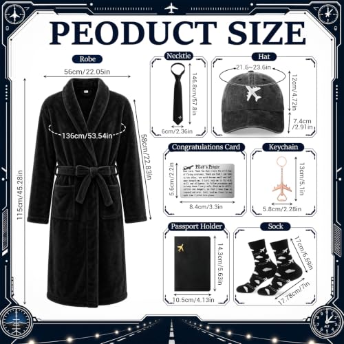 Sieral 7 Pcs Pilot Gifts for Men Plush Robe 20oz Tumbler Hat Socks Keychain - style: Pilot