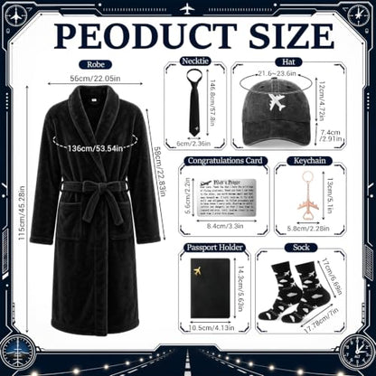 Sieral 7 Pcs Pilot Gifts for Men Plush Robe 20oz Tumbler Hat Socks Keychain - style: Pilot