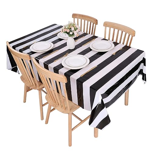 Kesfey Black Striped Tablecloth Picnic Horizontal Stripe Table Cover 3 Pack - color: Black Horizontal Striped