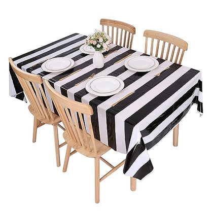 Kesfey Black Striped Tablecloth Picnic Horizontal Stripe Table Cover 3 Pack - color: Black Horizontal Striped