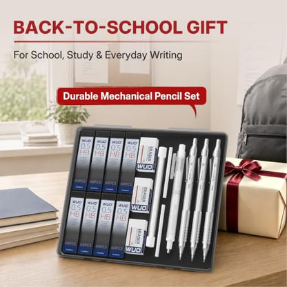 WUO 0.5mm Mechanical Pencil Set, 3 Pack Sliver Metal Drafting Pencils - color: Silver, size: 0.5