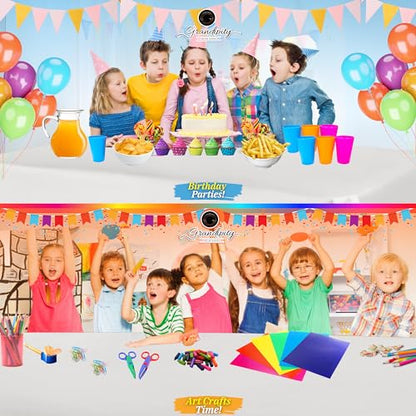 Grandipity Plastic Table Cloth Disposable 12 Pack 54” x 108” Rectangle - color: White, size: 54in. x 108in. Rectangle