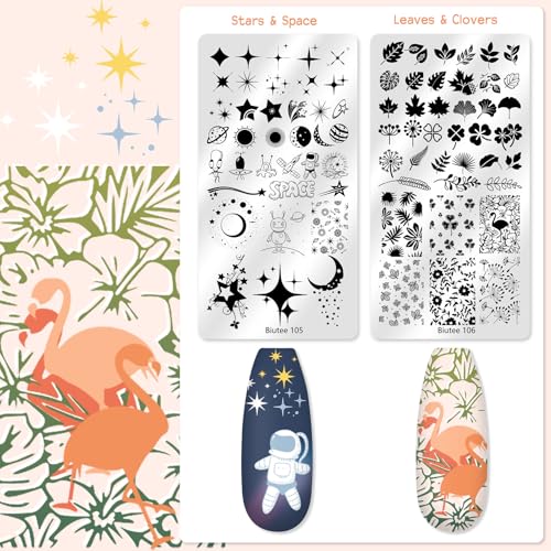 Biutee Nail Stamping Plate 12Pcs with Silicone Stamper Scraper Storage Bag - color: 16PCS