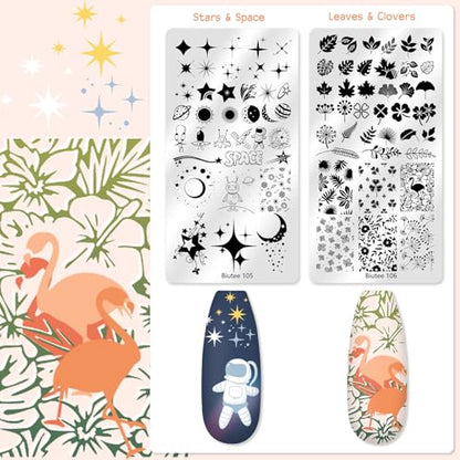 Biutee Nail Stamping Plate 12Pcs with Silicone Stamper Scraper Storage Bag - color: 16PCS
