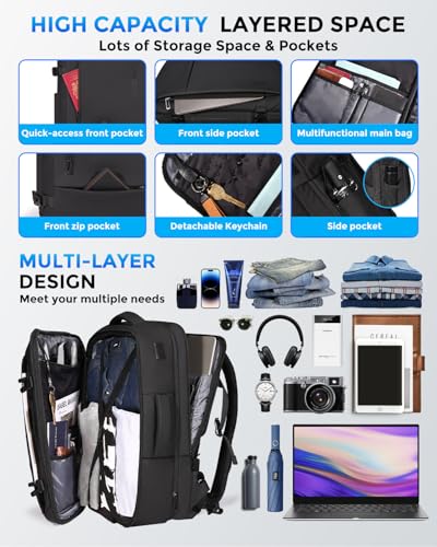 Fenree.geer Travel Backpack for Men, Carry On Luggage Backpack 34-46L - color: Black