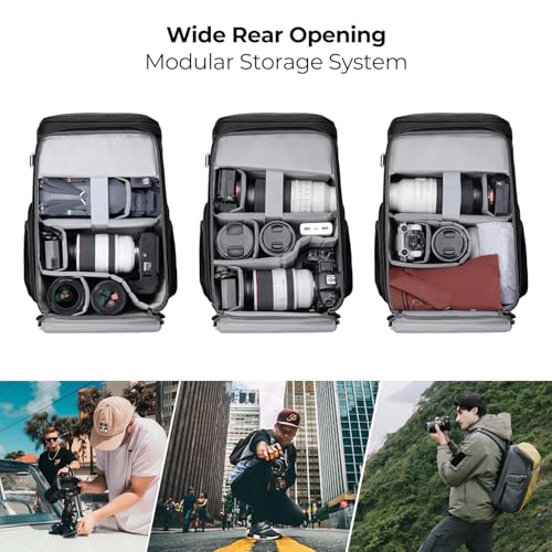 K&F CONCEPT Camera Backpack, 22L Expandable Camera Bag with Rain Cover - color: Black-Grey