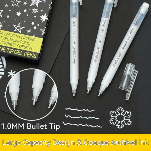 MARTCOLOR White Gel Pens, 3 Pack 1.0mm Extra Fine Point White Gel ink Pens - style: White - 1.0mm