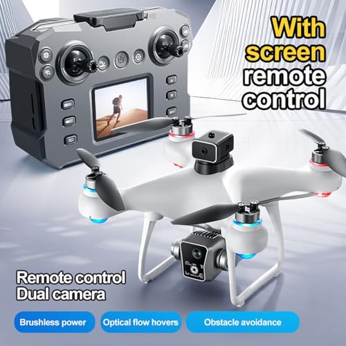 KY102 Drone with Screen Controller with SD card, Brushless Motor, Optical Flow Localization, Active Obstacle Avoidance, 2 batteries, One Key Take Off/Landing. (2 batteries - White) - color: 2 batteries - White