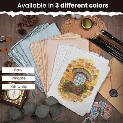 LEATHER VILLAGE Grey Deckled Edge Watercolor Paper 25 Sheets 6x8 Inches - color: Grey Toned, size: 8 x 6 Inch