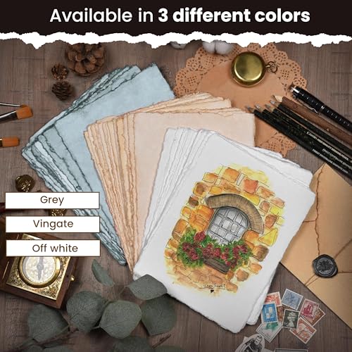 LEATHER VILLAGE Offwhite Deckled Edge Handmade Watercolor Paper 6x8 - color: White, size: 8"X6"