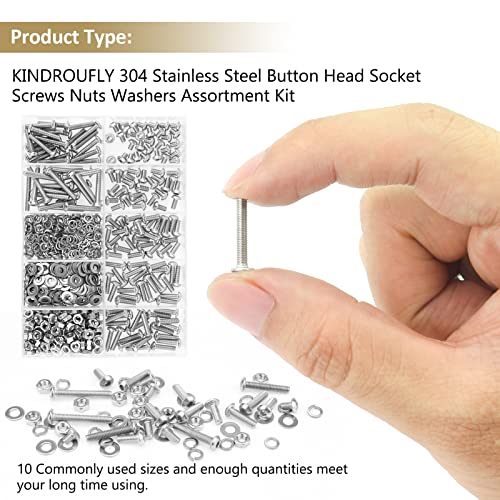 562 Pieces M3 x 4/6 /8/10 /12/16 /20mm Button Head Socket Cap Screws Nuts Washers Assortment Kit, 304 Stainless Steel, Fully Machine Thread - size: M3, style: Button Head