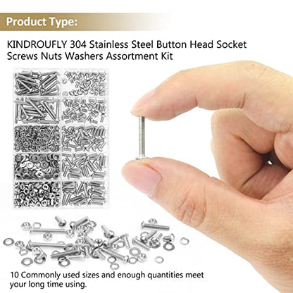 562 Pieces M3 x 4/6 /8/10 /12/16 /20mm Button Head Socket Cap Screws Nuts Washers Assortment Kit, 304 Stainless Steel, Fully Machine Thread - size: M3, style: Button Head