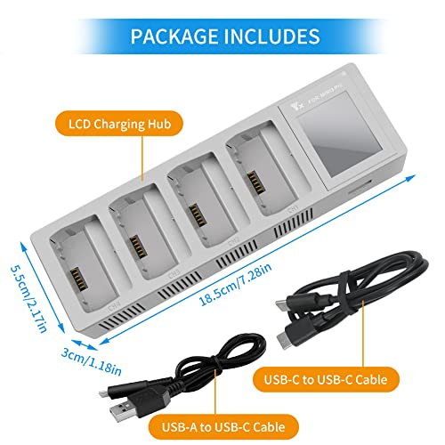 Hanatora LCD Two-Way Charging Hub for DJI Mini 3,Mini 4/3 Pro Battery, Charge Four Batteries in Sequence,Display Charger Drone Accessories