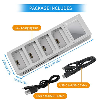 Hanatora LCD Two-Way Charging Hub for DJI Mini 3,Mini 4/3 Pro Battery, Charge Four Batteries in Sequence,Display Charger Drone Accessories
