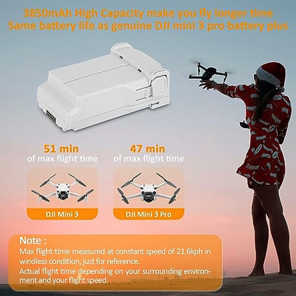 Mini 3 Battery Rechargeable 1 Packs 3850mAh Replace for Mini 3/Mini 3 Pro Battery Compatible with DJI Mini 3/Mini 3 Pro Drone