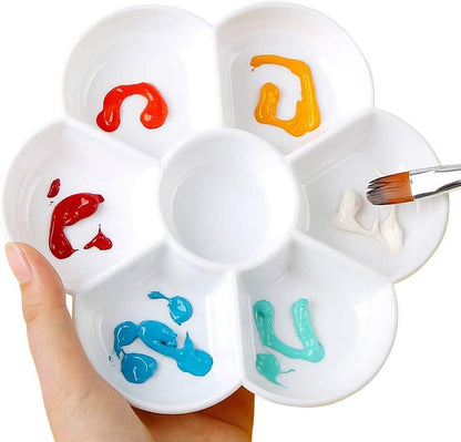 Petal Plastic Palette Painting Dish 7 Well Flower Paint Tray Watercolor Painting Mixing Palette for Oil Acrylic Watercolor Gouache,Easy Wash, Paint Palette (White) - color: White