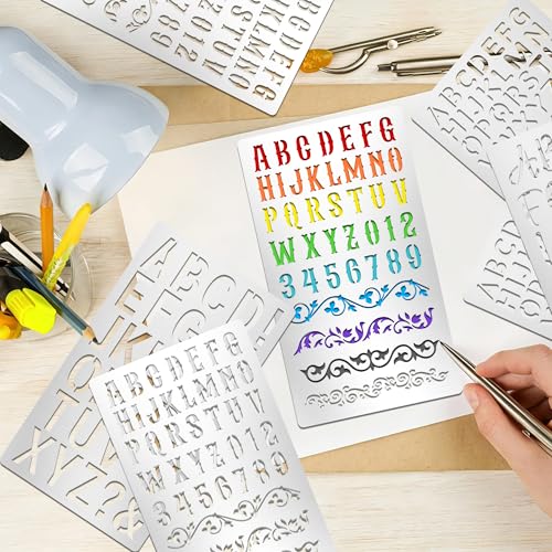 9Pcs Metal Letter Number Stencils,Reusable Alphabet Wood Burning Stencils