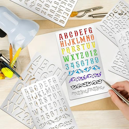 9Pcs Metal Letter Number Stencils,Reusable Alphabet Wood Burning Stencils