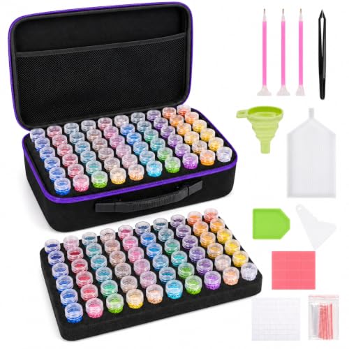 MERATIA Diamond Art Storage Organizer, 120 Jars with Accessories - color: Purple-120 Slots