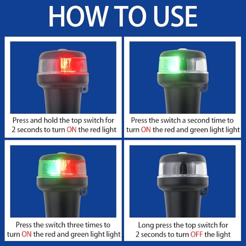 Pactrade Marine Navigation Lights for Boats LED - Red/Green Battery Powered Nav Lights for Boats - Surface Mounts (Flat), Fixed Base, 3-Mode Operation - 1NM Waterproof - style: Surface Mounts (Flat), Fixed Base