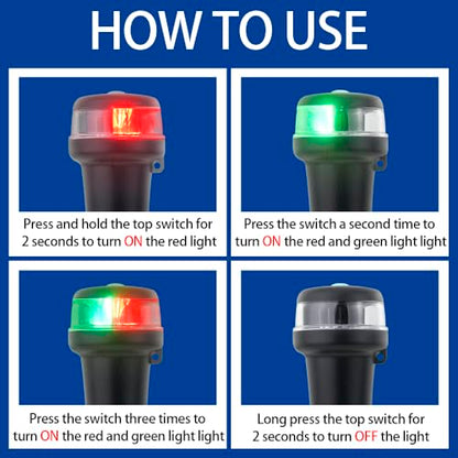 Pactrade Marine Navigation Lights for Boats LED - Red/Green Battery Powered Nav Lights for Boats - Surface Mounts (Flat), Fixed Base, 3-Mode Operation - 1NM Waterproof - style: Surface Mounts (Flat), Fixed Base
