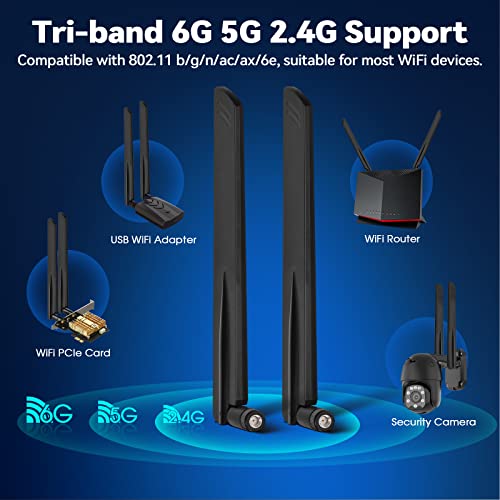 Eightwood Tri-Band WiFi 6E Antenna with RP-SMA Male Connector (2-Pack)