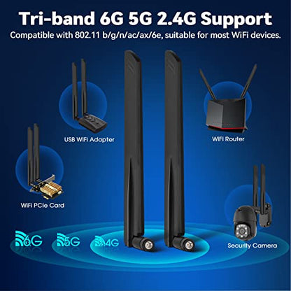 Eightwood Tri-Band WiFi 6E Antenna with RP-SMA Male Connector (2-Pack)