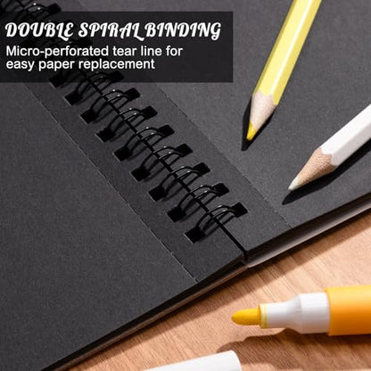 Black Paper Sketchbook 9 × 12 in, 30 Sheets, 160gsm Spiral Bound - size: 9×12 Inch (1 pack)