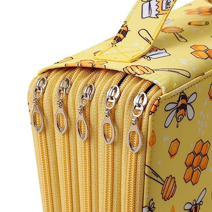250 Slots Pencil Case 5-Layer Zipped Holder w/Handle - color: Bee, size: 250