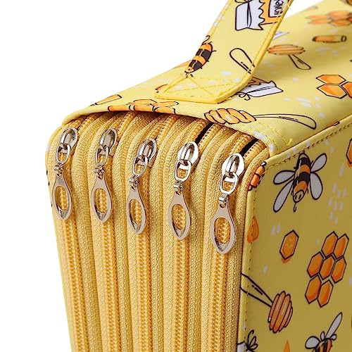 250 Slots Pencil Case 5-Layer Zipped Holder w/Handle - color: Bee, size: 250