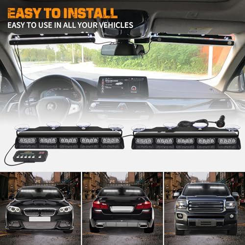 XRIDONSEN White Strobe Lights for Trucks, 40 LED Dash Visor Lights - color: White