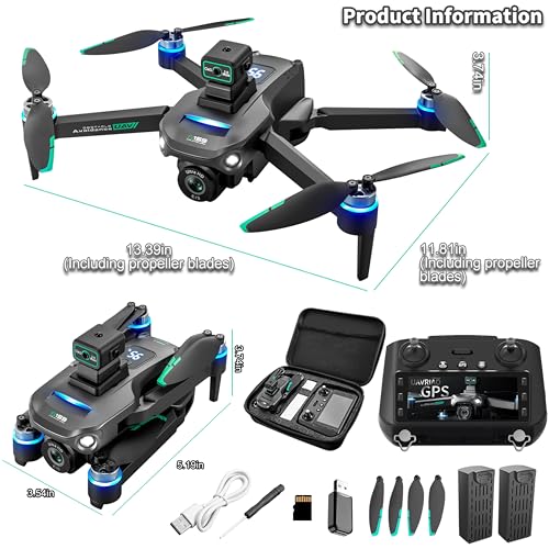 GPS Drone with 5.9" HD Screen Controller, 2K UHD Camera, 360° Laser Obstacle Avoidance, One-Key Takeoff/Return, Stable FPV Transmission, Foldable & Portable Design with 2 Batteries for Extended Flight Time.