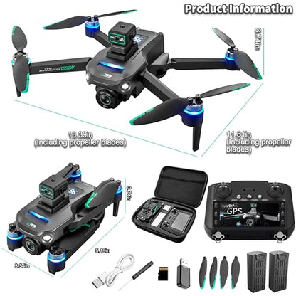 GPS Drone with 5.9" HD Screen Controller, 2K UHD Camera, 360° Laser Obstacle Avoidance, One-Key Takeoff/Return, Stable FPV Transmission, Foldable & Portable Design with 2 Batteries for Extended Flight Time.