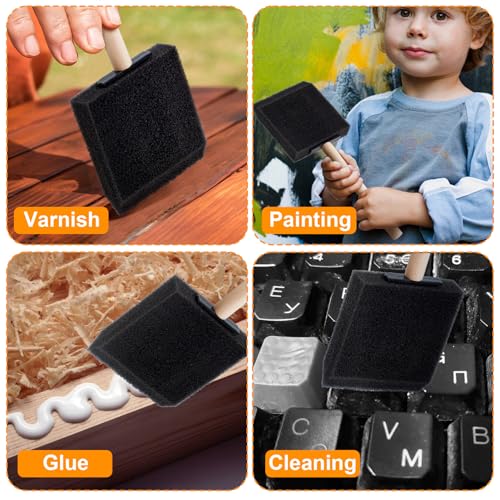 HINZIC 5 Pcs 3" Foam Paint Brushes, Wood Handle Sponge Brushes, Black - color: Black, 5pcs, 3"