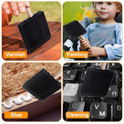 HINZIC 5 Pcs 3" Foam Paint Brushes, Wood Handle Sponge Brushes, Black - color: Black, 5pcs, 3"