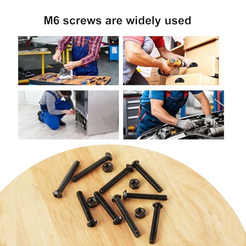 50PCS M6 x 50mm 60mm 70mm 80mm, Button Head Socket Cap Screws Bolts Nuts Kit, 10.9 Grade Alloy Steel, Black Oxide Finish, Metric Allen Hex Drive, Fully Threaded - size: Button M6x50/60/70/80mm